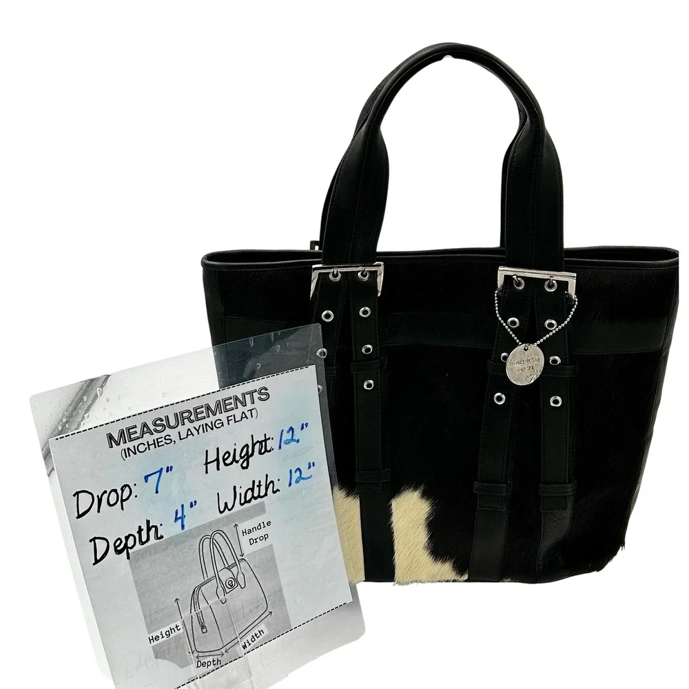 American Angel Hair-On-Hide Tote Bag Women Black Leather‎ Cowhide Western Glam